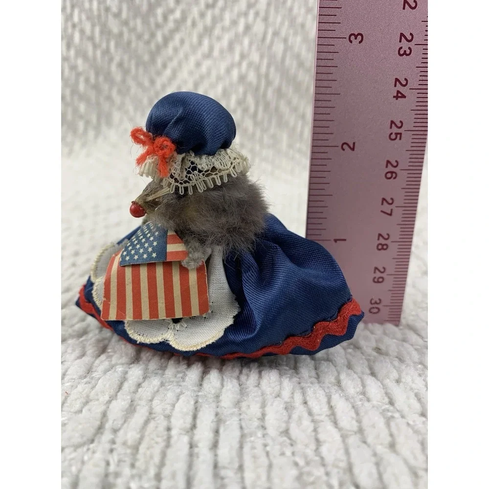 Original Toy Fur Mouse Betsy Ross Blue Red Patriotic Flag West Germany Miniature